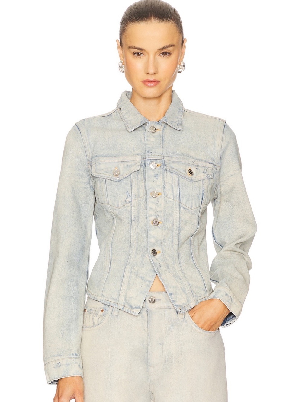 GRLFRND Faded Light Blue Cropped Denim Jacket
